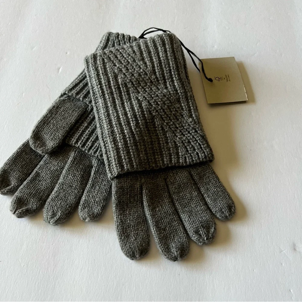ALLSAINTS WOMENS TRAVELING RIB FOLDOVER CUFF KNIT GLOVES WOOL BLEND GRAY OS NWT